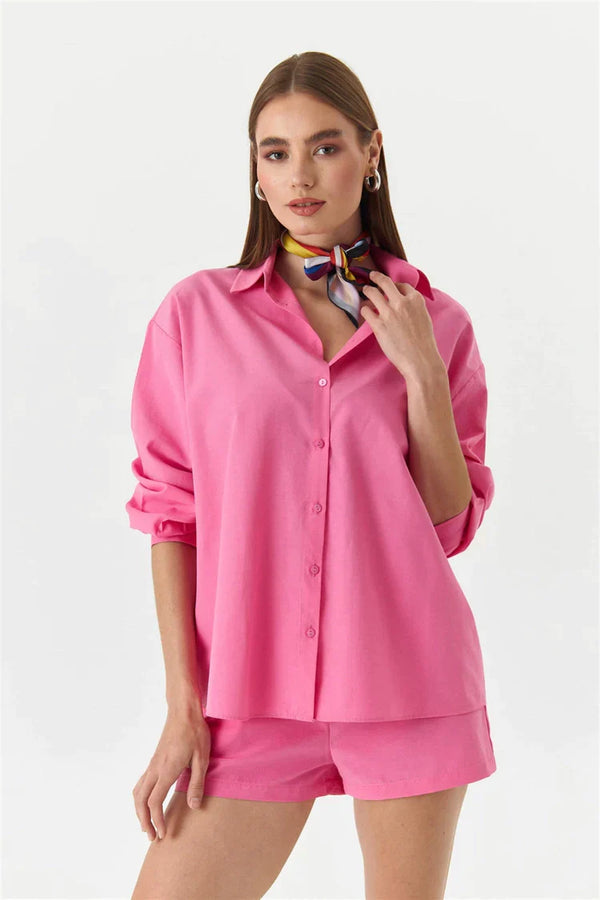 Яскраво-рожевий бавовняний літній сет сорочка та шорти all-ukrainian