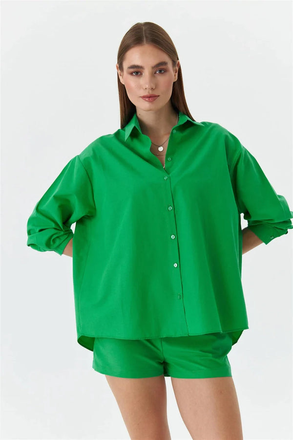 Зелений бавовняний літній сет сорочка та шорти all-ukrainian